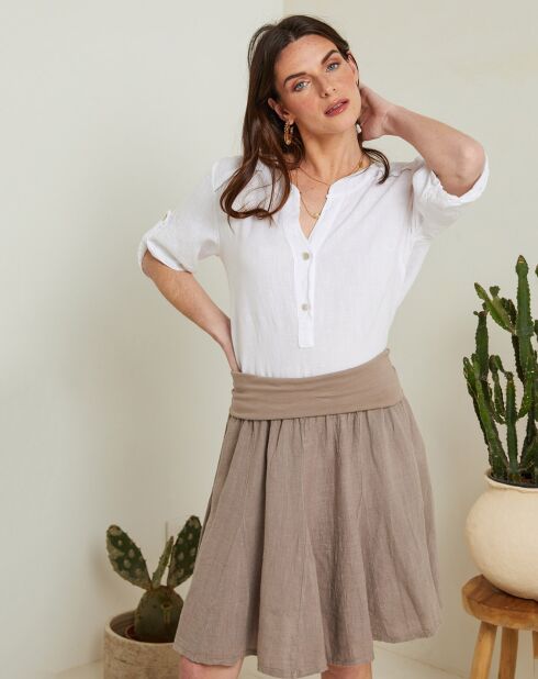 Weiße Rosenbluse aus 100% Leinen