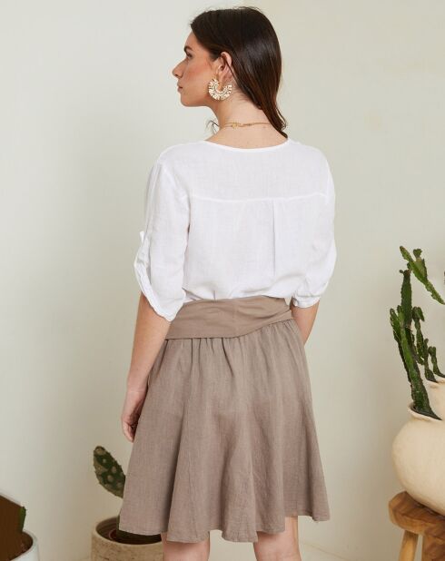 Weiße Rosenbluse aus 100% Leinen