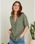 Blouse 100% Lin Rose vert kaki