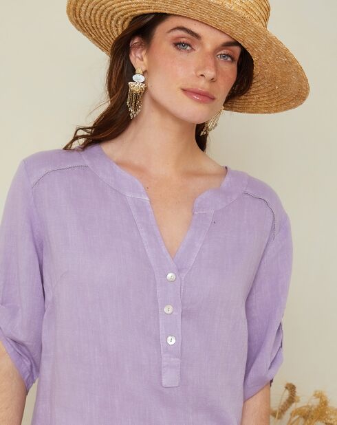 Lilafarbene Tunika Amandine aus 100% Leinen