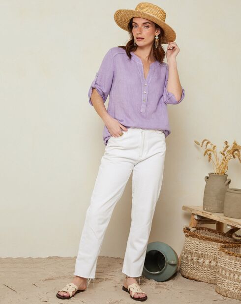 Lilafarbene Tunika Amandine aus 100% Leinen