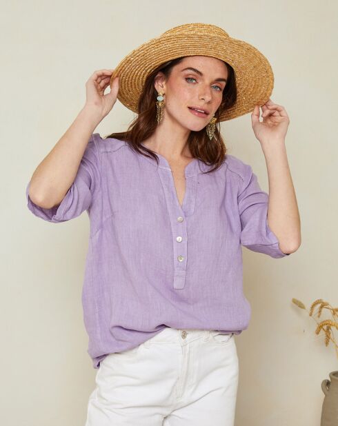 Lilafarbene Tunika Amandine aus 100% Leinen