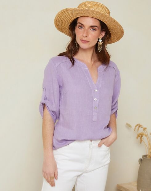 Lilafarbene Tunika Amandine aus 100% Leinen