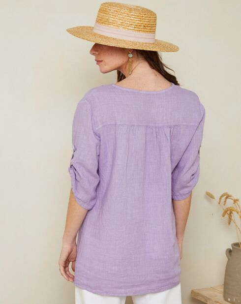 Lilafarbene Tunika Amandine aus 100% Leinen
