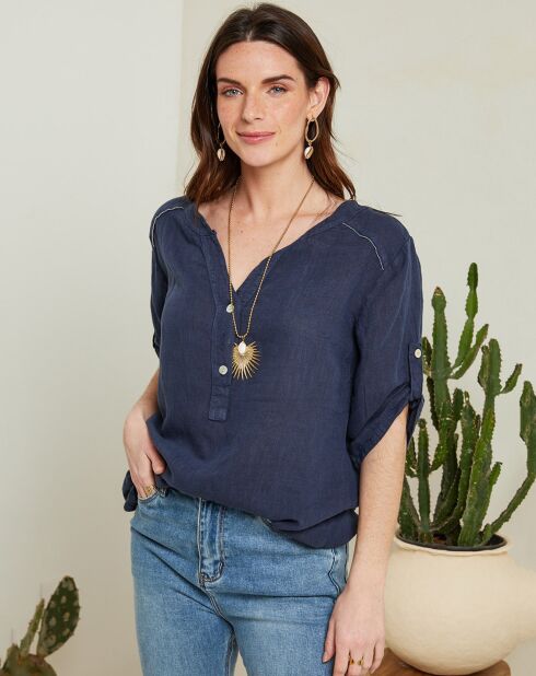 Blouse 100% Lin Varsovie bleu marine