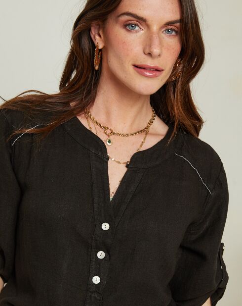 Schwarze Tunika Amandine aus 100% Leinen