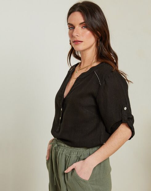 Schwarze Tunika Amandine aus 100% Leinen