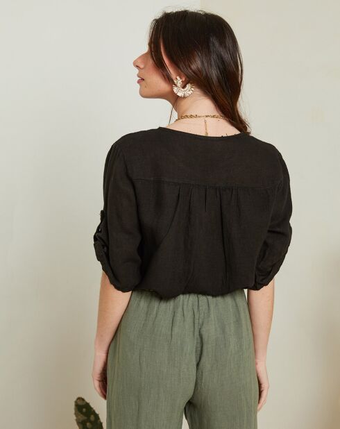 Schwarze Tunika Amandine aus 100% Leinen
