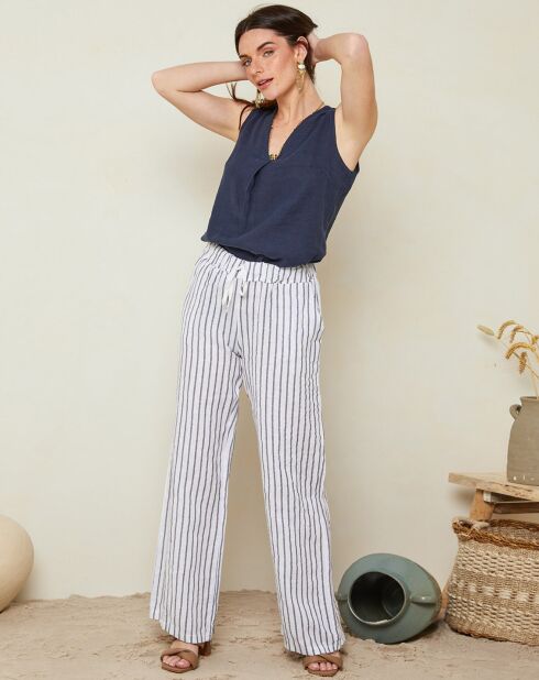 Top blu marino Maelle 100% lino