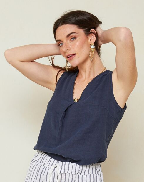Top blu marino Maelle 100% lino