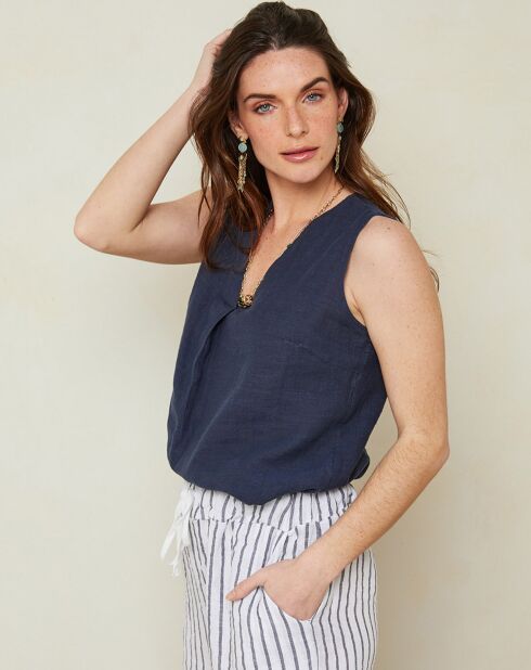 Top blu marino Maelle 100% lino