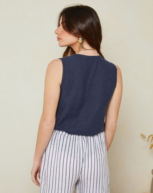 Top blu marino Maelle 100% lino