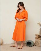Robe chemise 100% Lin Justine à manches longues orange