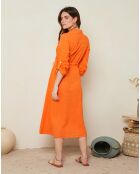 Robe chemise 100% Lin Justine à manches longues orange