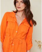 Robe chemise 100% Lin Justine à manches longues orange