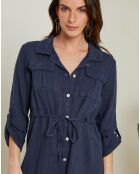 Robe longue 100% Lin Stacy boutonnée bleu marine