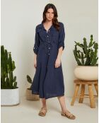 Robe longue 100% Lin Stacy boutonnée bleu marine