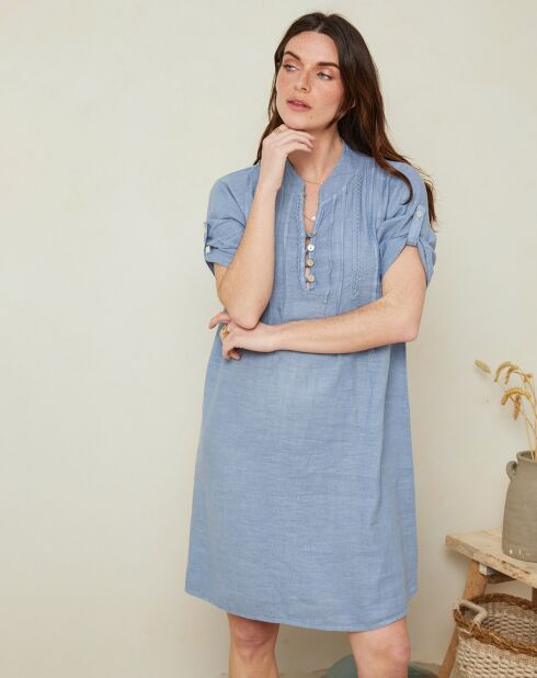 Robe évasée 100% Lin Apolline bleue