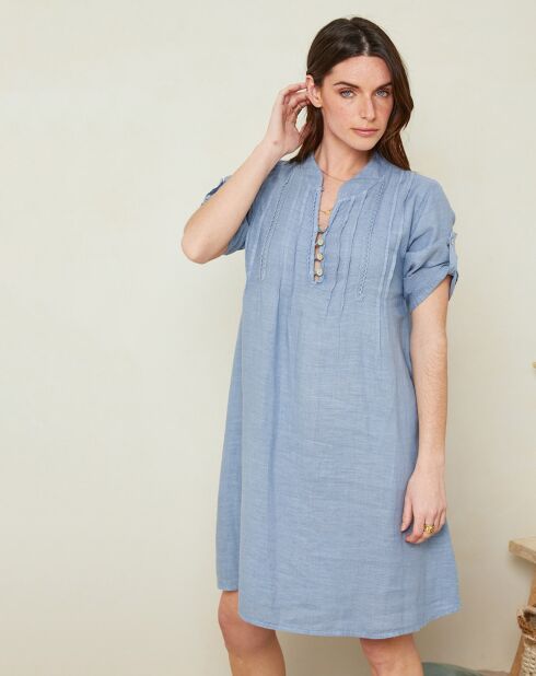 Robe évasée 100% Lin Apolline bleue