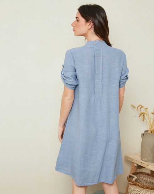 Robe évasée 100% Lin Apolline bleue