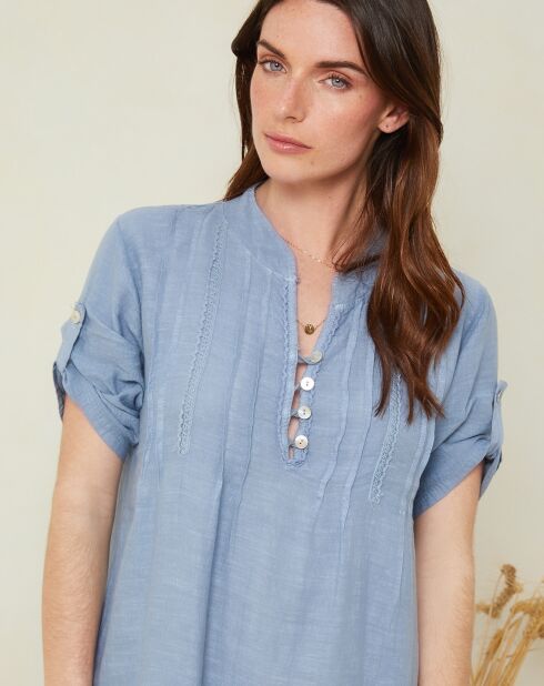 Robe évasée 100% Lin Apolline bleue