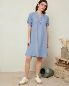 Robe évasée 100% Lin Apolline bleue