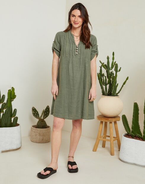 Robe évasée 100% Lin Apolline kaki