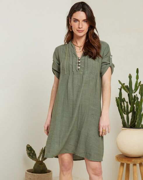 Robe évasée 100% Lin Apolline kaki