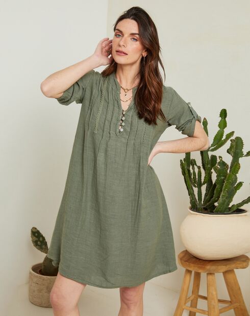 Robe évasée 100% Lin Apolline kaki