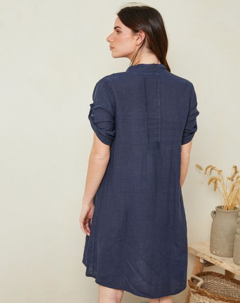 Marineblaues Kleid Charlotte aus 100% Leinen
