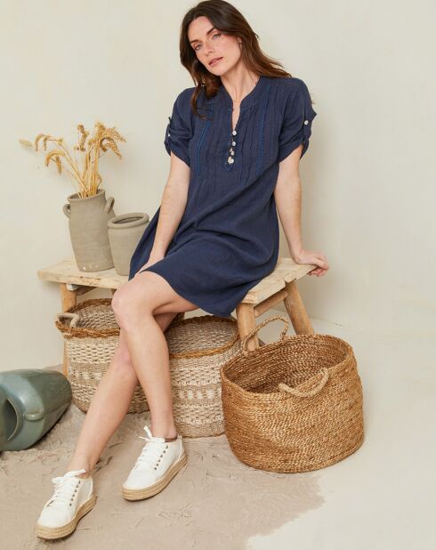 Marineblaues Kleid Charlotte aus 100% Leinen