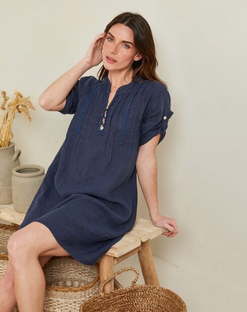 Marineblaues Kleid Charlotte aus 100% Leinen