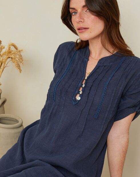 Marineblaues Kleid Charlotte aus 100% Leinen