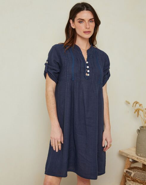Marineblaues Kleid Charlotte aus 100% Leinen