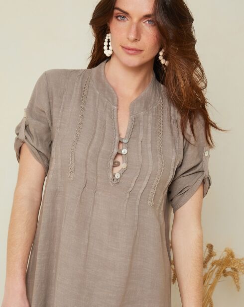 Robe évasée 100% Lin Nia marron taupe