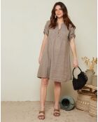 Robe évasée 100% Lin Nia marron taupe