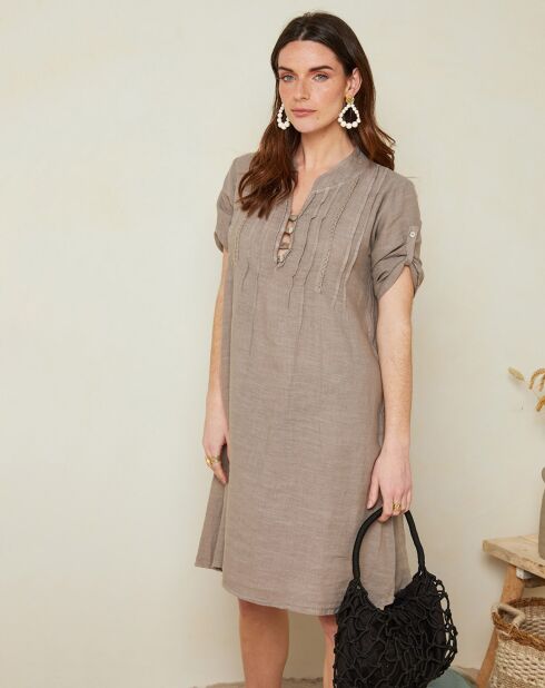 Robe évasée 100% Lin Nia marron taupe