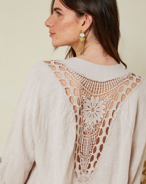 Barcelona-Hemd aus 100% Leinen mit Knöpfen in Beige