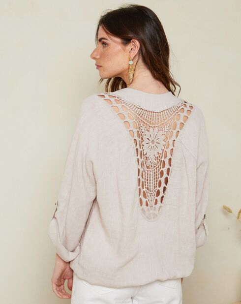 Barcelona-Hemd aus 100% Leinen mit Knöpfen in Beige