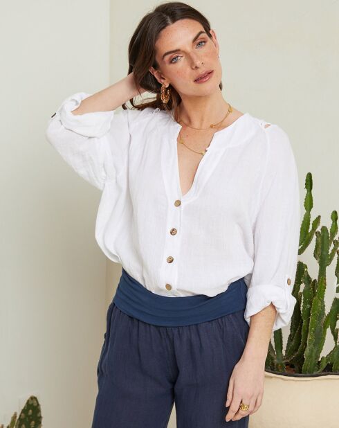 Chemise 100% Lin Amilya Barcelona blanche