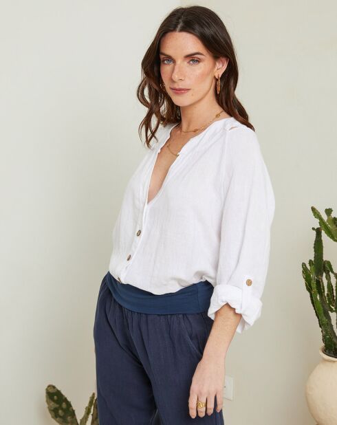 Chemise 100% Lin Amilya Barcelona blanche