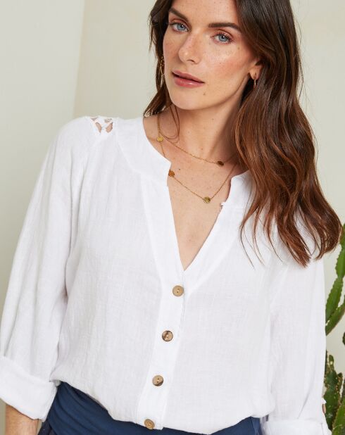 Chemise 100% Lin Amilya Barcelona blanche