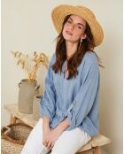 Barcelona-Indigo Spitzenhemd aus 100% Leinen