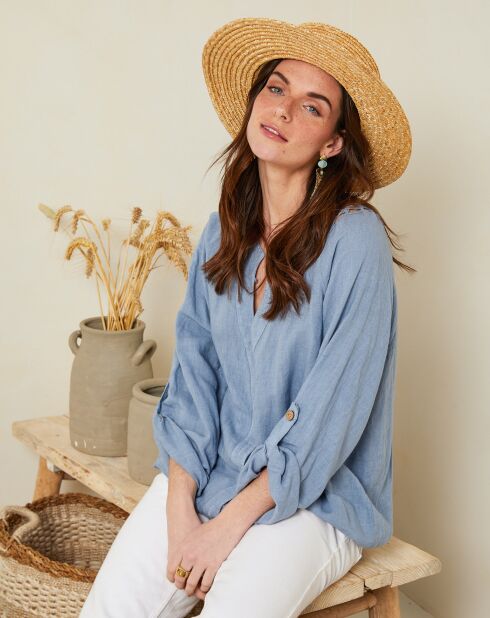 Barcelona-Indigo Spitzenhemd aus 100% Leinen