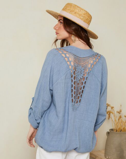 Barcelona-Indigo Spitzenhemd aus 100% Leinen