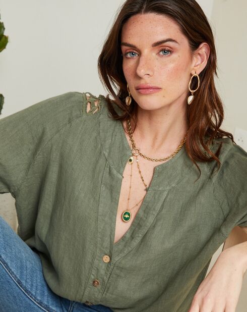 Léa khakifarbene Tunika aus 100% Leinen