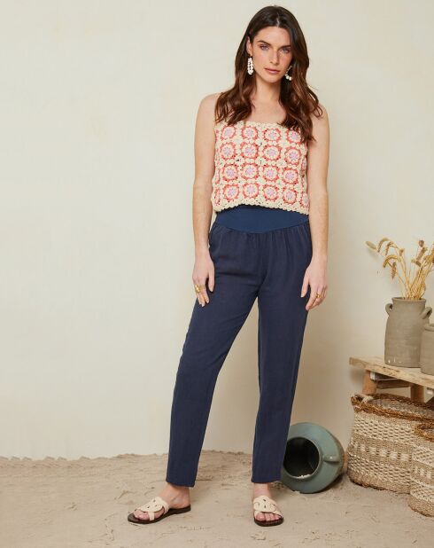 Anahita Provence marineblaue Hose aus 100% Leinen