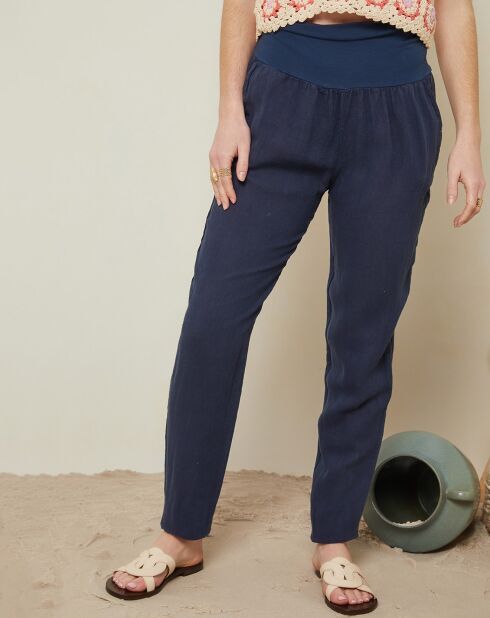 Pantalon 100% Lin Anahita Provence marine