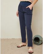 Pantalon 100% Lin Anahita Provence marine