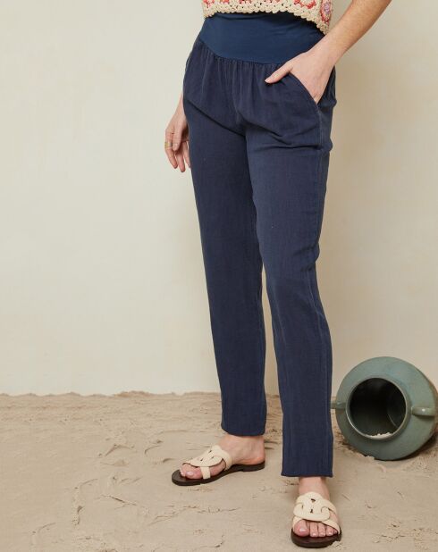 Anahita Provence marineblaue Hose aus 100% Leinen